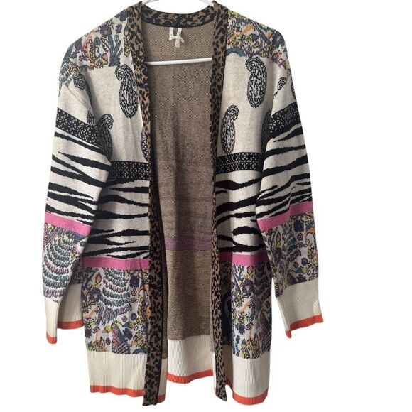 Anthropologie BRICOLAGE Cardigan Women's XXS Animal Print Paisley Open Kimono - Picture 2 of 8